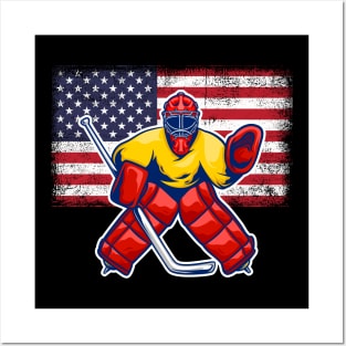 Vintage Ice Hockey Goalie American USA Flag Gift For Goalie Posters and Art